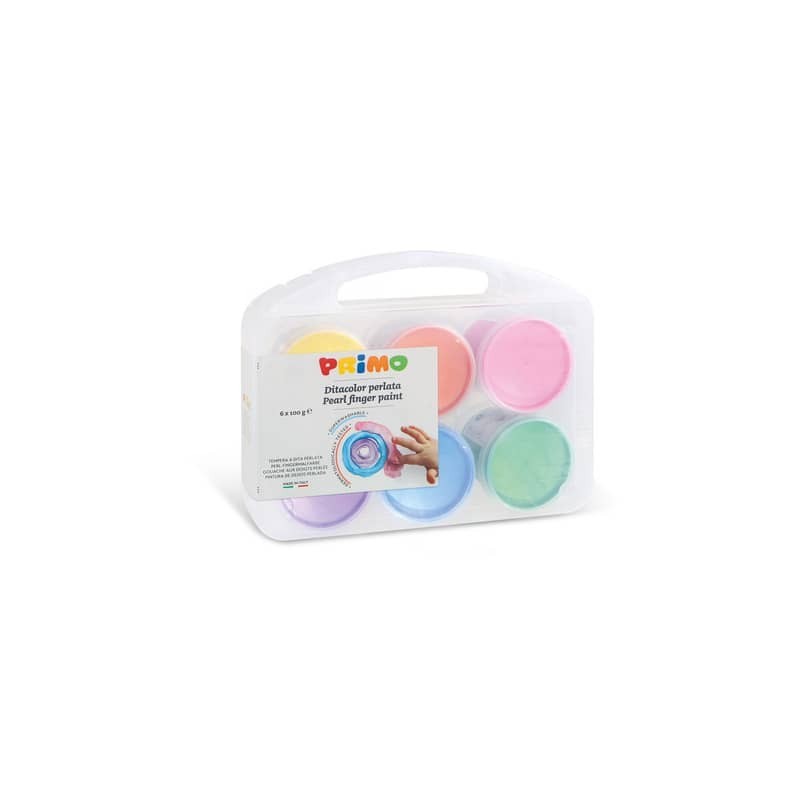Tempera a dita Primo 100 g - valigetta 6 colori perlati assortiti in vasetti in polipropilene - 229TPD100SP