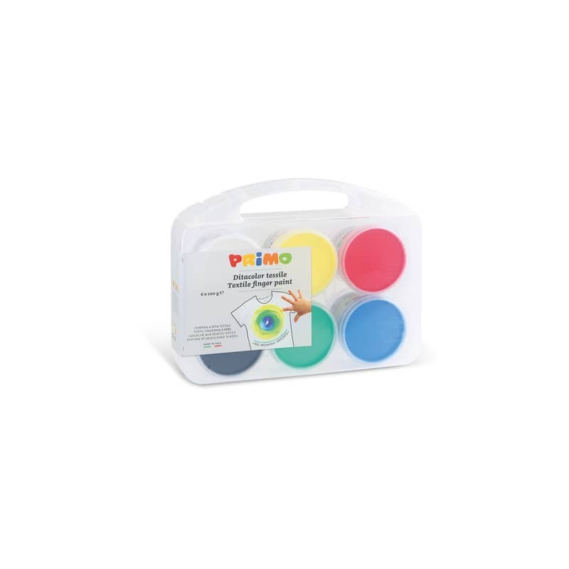 Tempera a dita per tessuti Primo 100 g - valigetta 6 colori primari in vasetti in polipropilene - 228TXD100SP