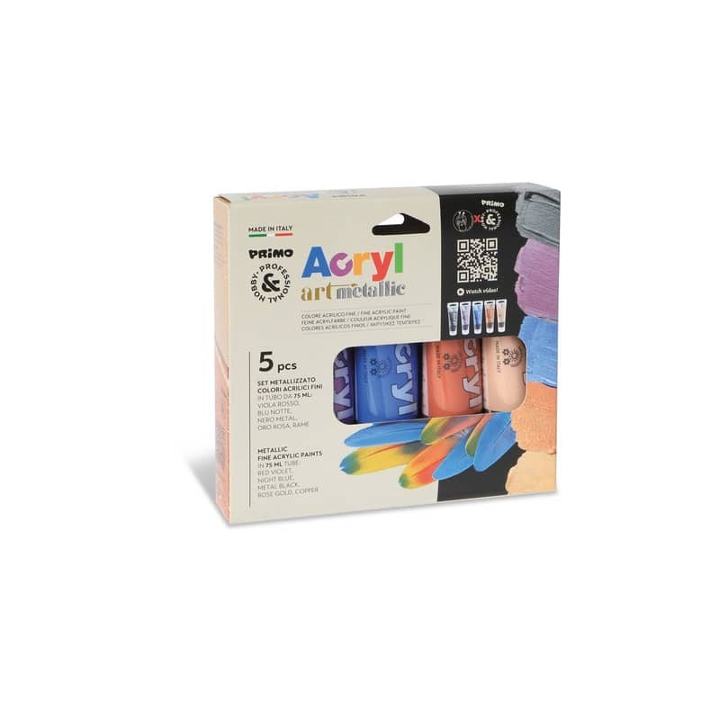 Colore acrilico Primo in bottiglia PET con tappo dosatore 75 ml tinte metal - conf. 5 pezzi - 4213TATM5MET