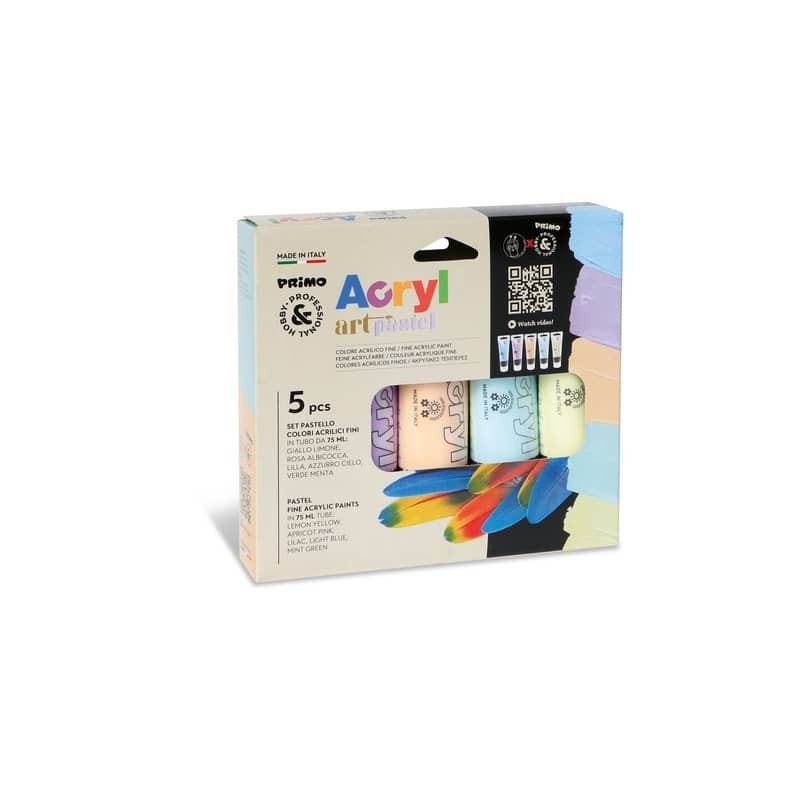 Colore acrilico Primo in bottiglia PET con tappo dosatore 75 ml tinte pastello - conf. 5 pezzi - 4212TATM5PAST