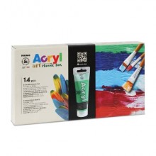 Colore acrilico Primo in bottiglia PET tappo dosatore 75 ml 8 colori assortiti + 5 pennelli assortiti - 4201BOX3