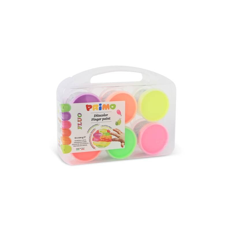 Tempera colori a dita Primo 100 ml valigetta 6 colori assortiti fluo - 2214TD6FLUO
