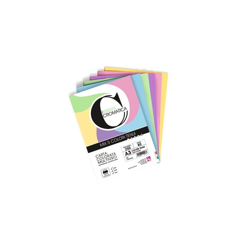 Carta colorata Deco Cromatica colori tenui formato A3 250 ff - 5 colori assortiti 80 gr - 12298/250
