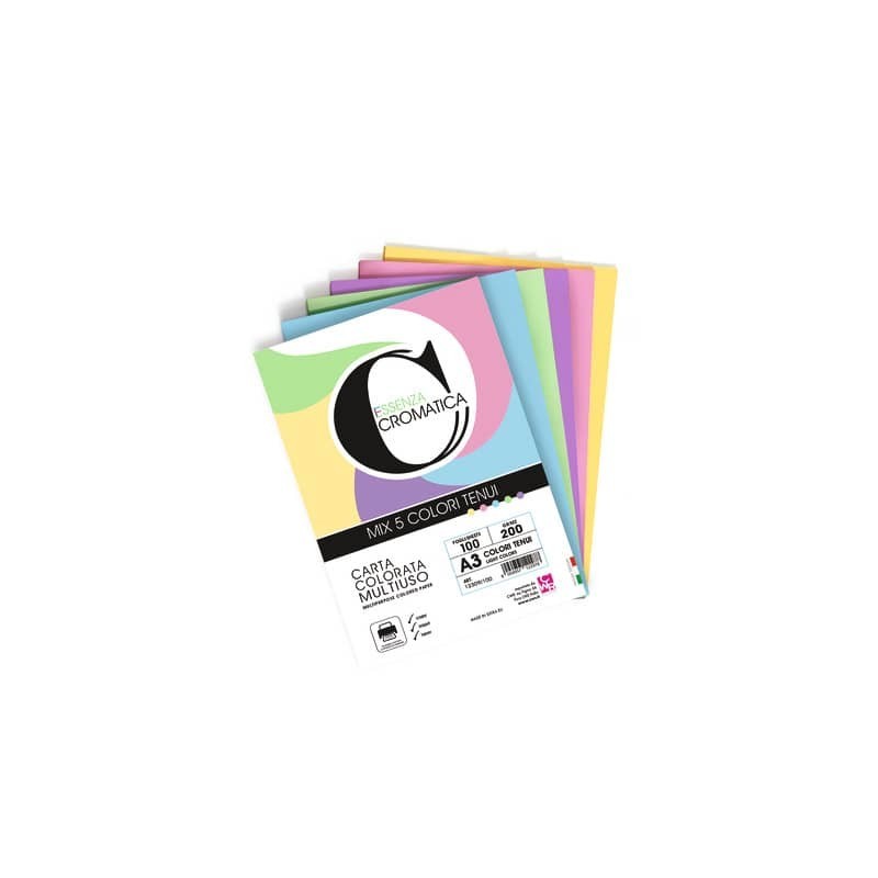 Carta colorata Deco Cromatica colori tenui formato A3 100 ff - 5 colori assortiti 200 gr - 12309/100