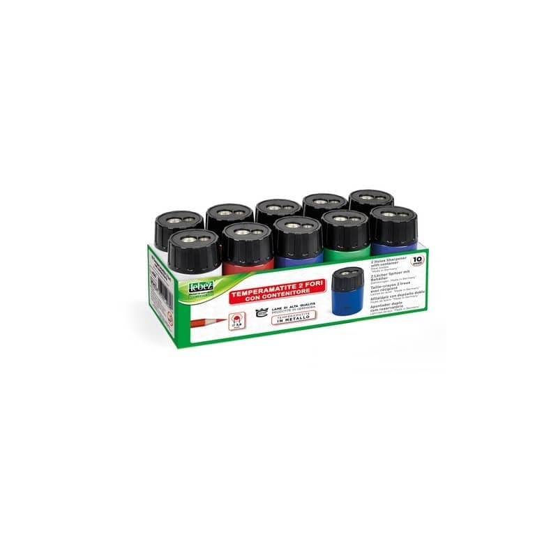 Espositore 10 temperamatite 2 fori Lebez con serbatoio - colori assortiti - 430