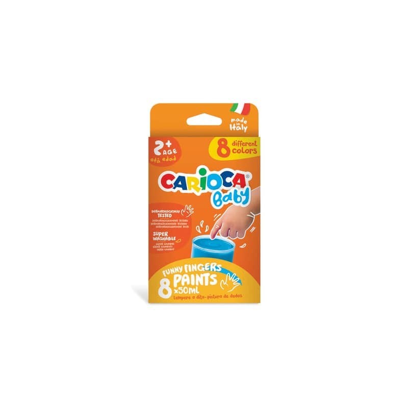 Tempera a dita superlavabile Carioca 50 ml - conf. da 8 colori assortiti - 43174