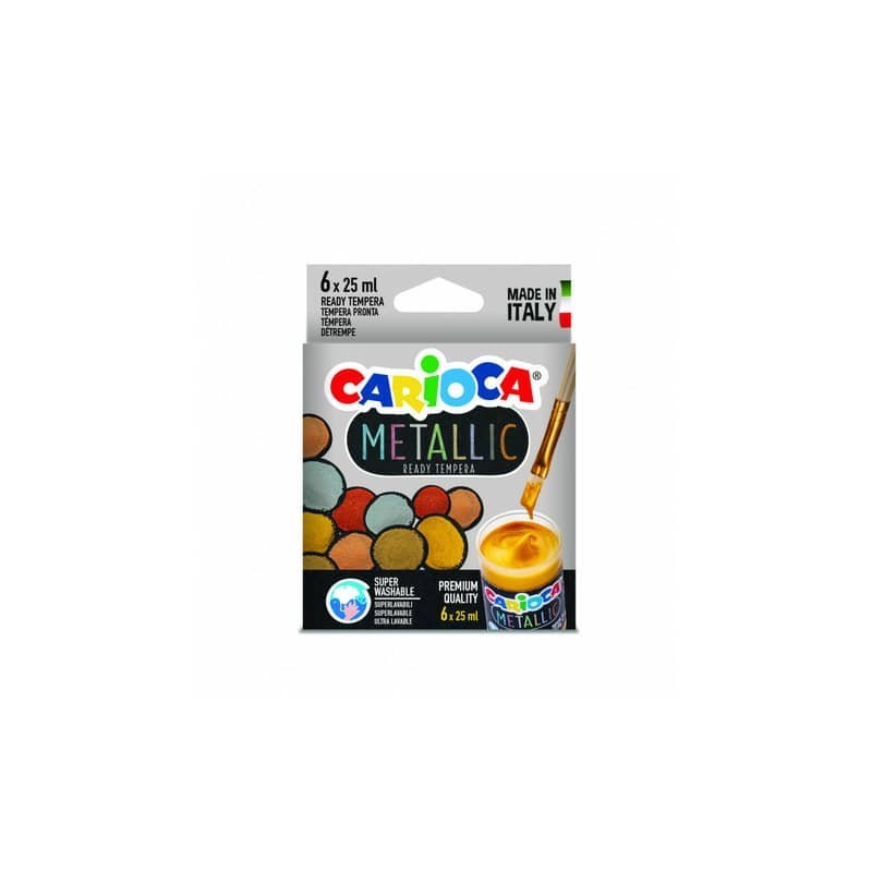 Tempera pronta superlavabile Carioca 25 ml - conf. da 6 colori assortiti metallic - 40426