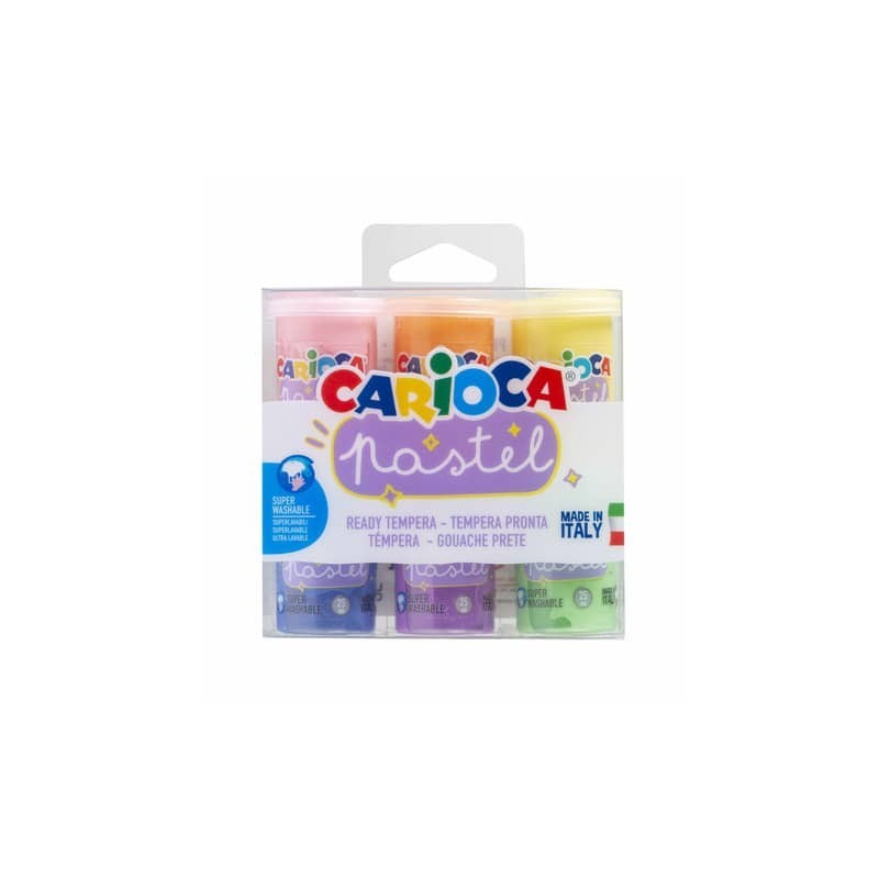 Tempera pronta superlavabile Carioca 25 ml - conf. da 6 colori assortiti pastel 43185