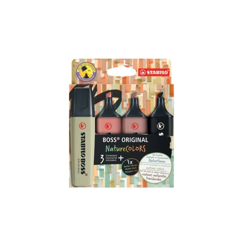 Evidenziatori Stabilo Boss Nature Colors - colori assortiti - conf. da 4 pezzi - 70/4-2-3