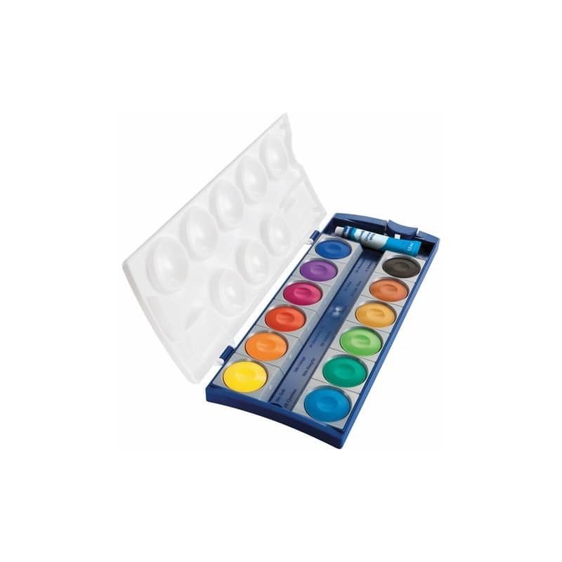 Acquarelli Pelikan Premium K12 - 12 godet assortiti con tubetto da 7,5 ml di bianco + tavolozza - 400141585