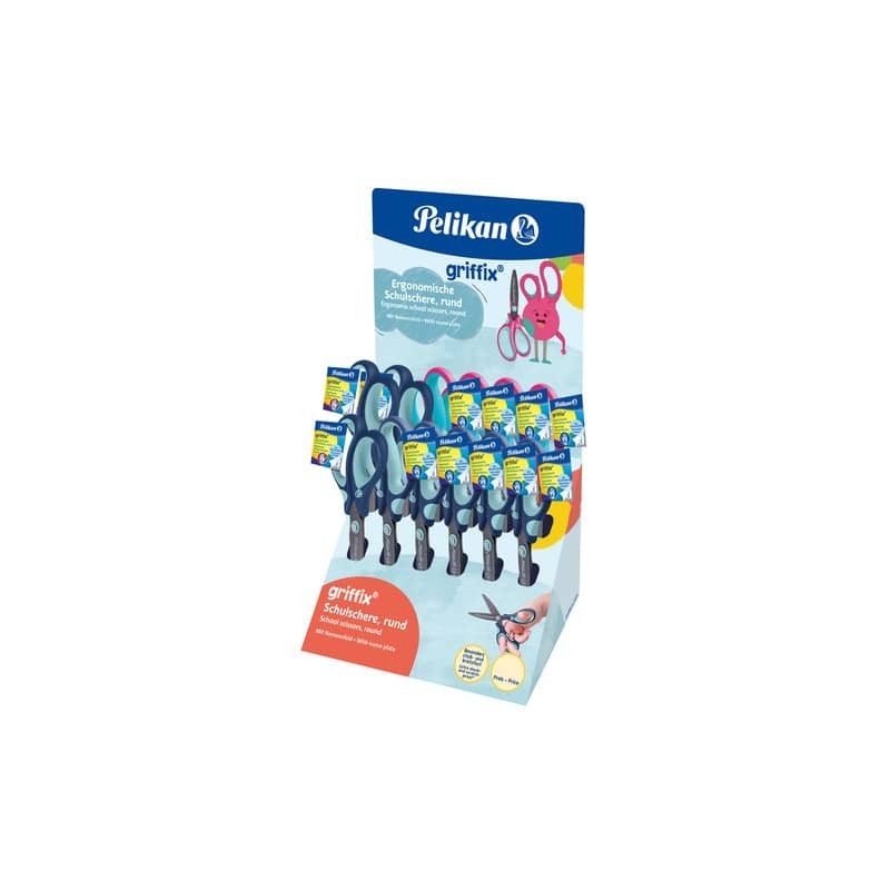 Espositore 12 forbici Griffix Pelikan per destrimani e mancini assortite 300007869