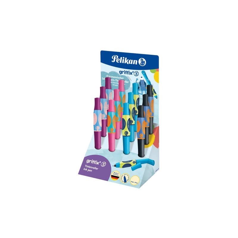 Espositore 12 penne sferografiche Pelikan Griffix con impugnatura a pinza - fusto colori assortiti - 3000078