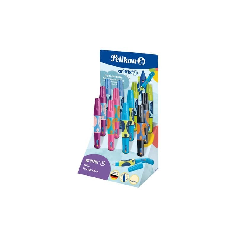 Espositore 12 penne stilografiche Pelikan Griffix con impugnatura a pinza - fusto colori assortiti - 605373