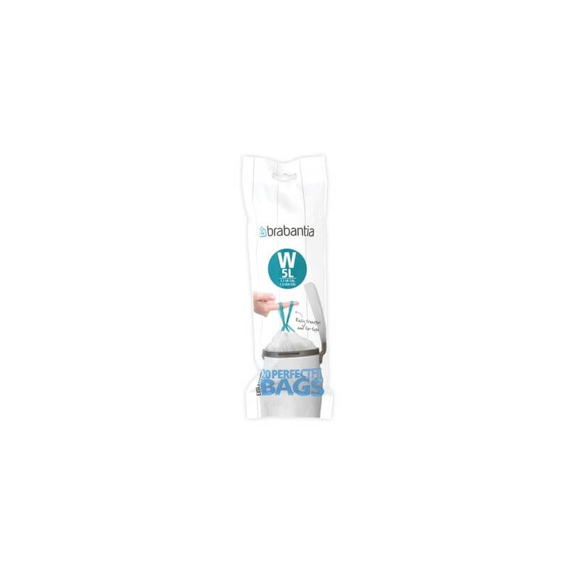 Sacchi immondizia per rifiuti inorganici Brabantia PerfectFit W 5 L 29,5x34 cm - 25 µm bianco - rotolo 20 pezzi - 116681