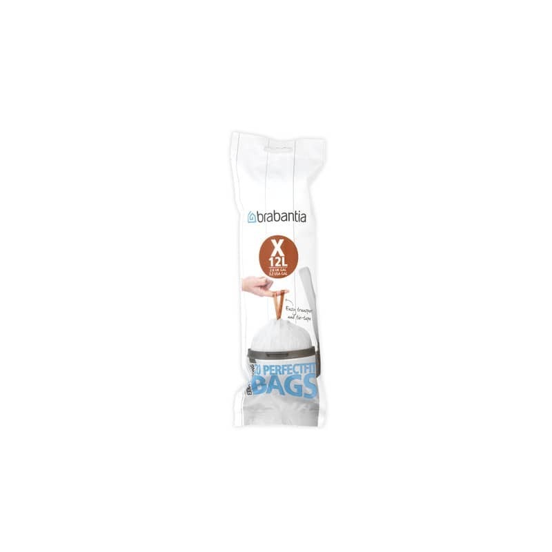 Sacchi immondizia per rifiuti inorganici Brabantia PerfectFit X 12 L 35,5x49 cm - 25 µm bianco - rotolo 20 pezzi - 116728