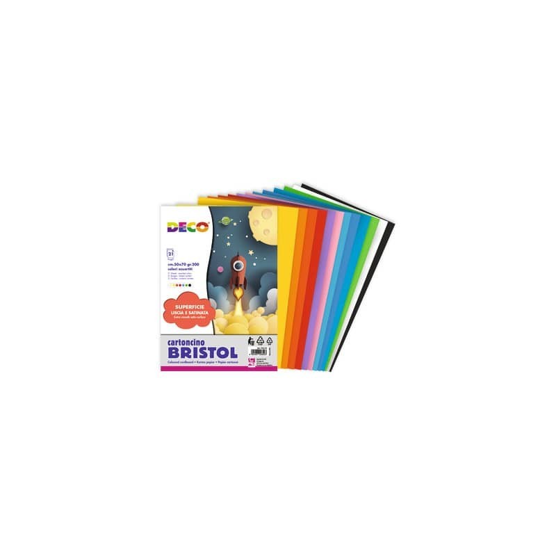 Cartoncino colorato Deco Bristol colori assortiti 200 gr 50x70 cm - 21 fogli - 705/21