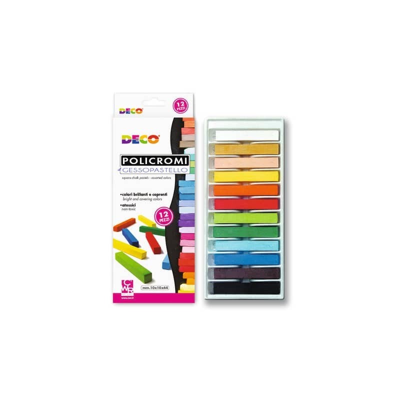 Gessi policromi quadrati Deco Gessopastello - colori assortiti - conf. 12 pezzi - MY/MCP12