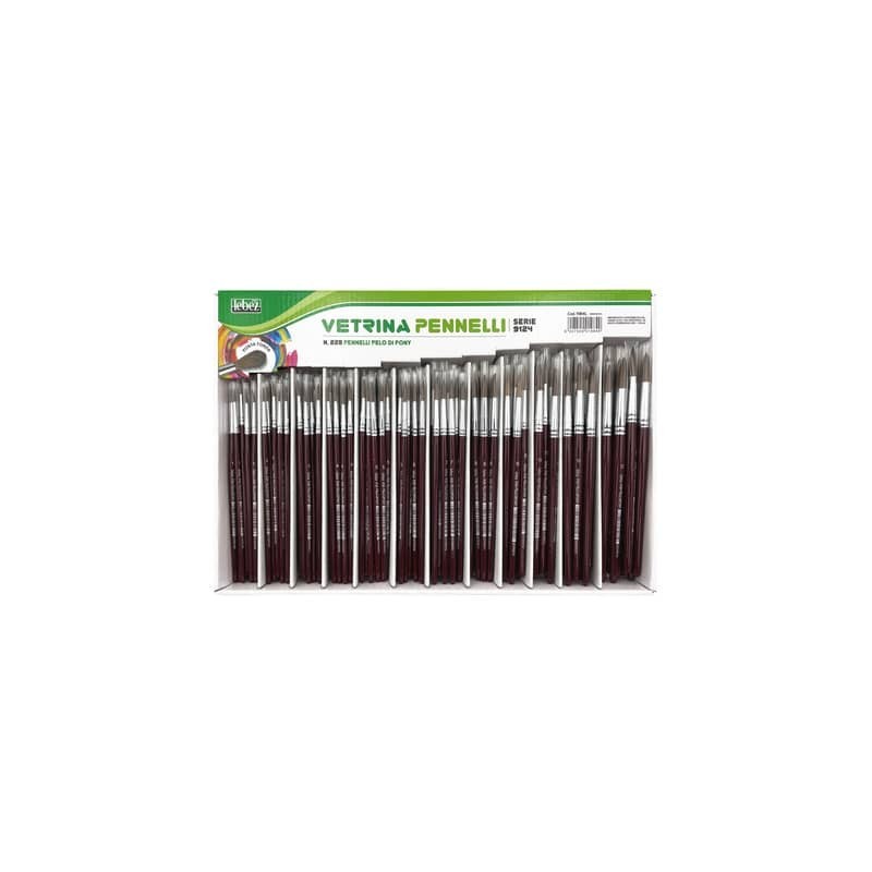 Espositore 228 pennelli in pelo di pony Lebez - punte assortite da 1  a 12 - 1984L