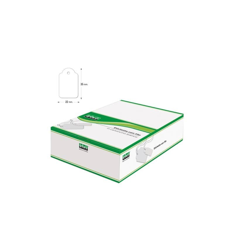 Etichette con filo in cartoncino bianco Lebez formato 22x35 mm - conf. 500 pezzi - A390