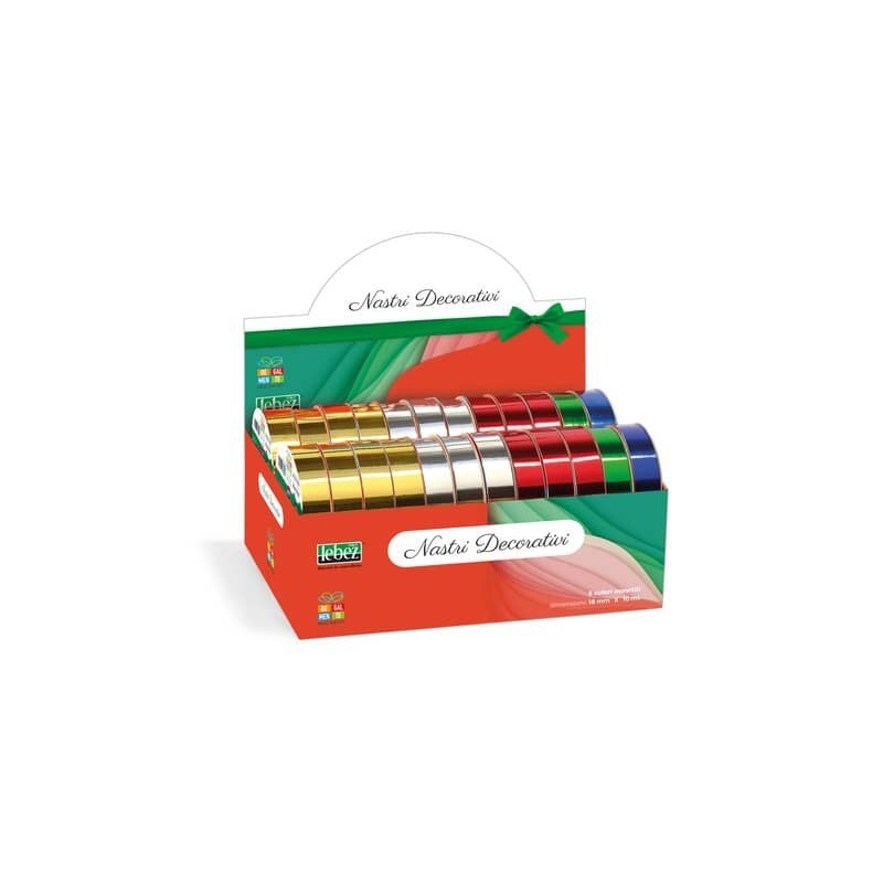 Espositore nastri regalo Lebez Regalmente 18 mm x 10 m - metallizzato assortiti - conf. 24 rotoli - 60397