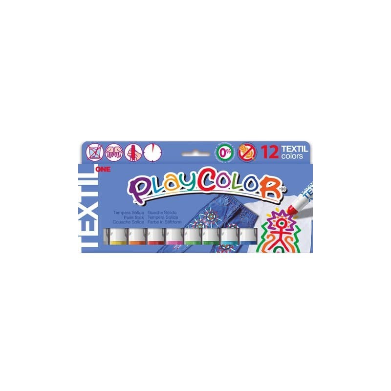 Playcolor tempera solida in stick 12 colori assortiti per tessuti- 10 gr 10461