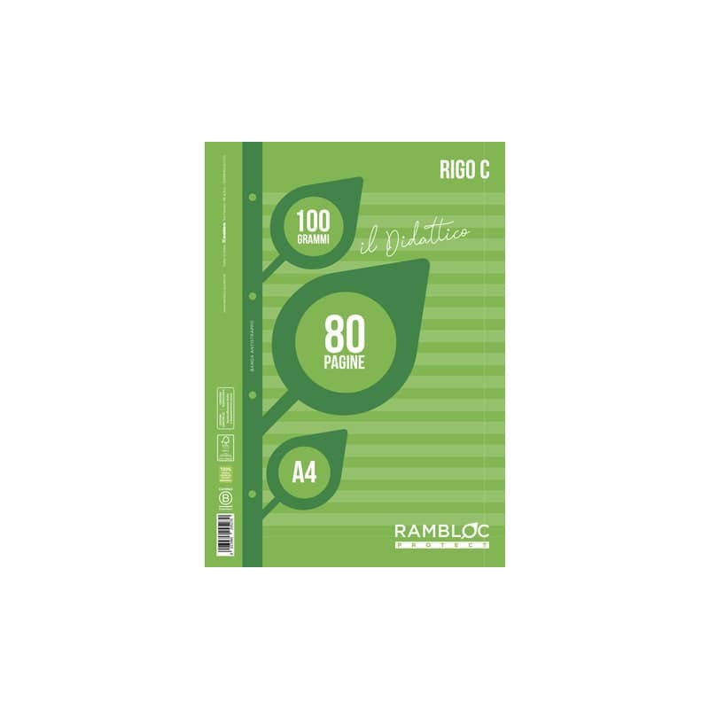 Blocco ricambio didattico Rambloc formato A4 40 ff - 100g rigatura C - 90524382 (Conf.25)