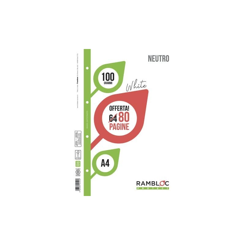 Ricambio quaderni ad anelli Rambloc formato A4 -32 ff +8 ff bianco 90524351 (Conf.25)