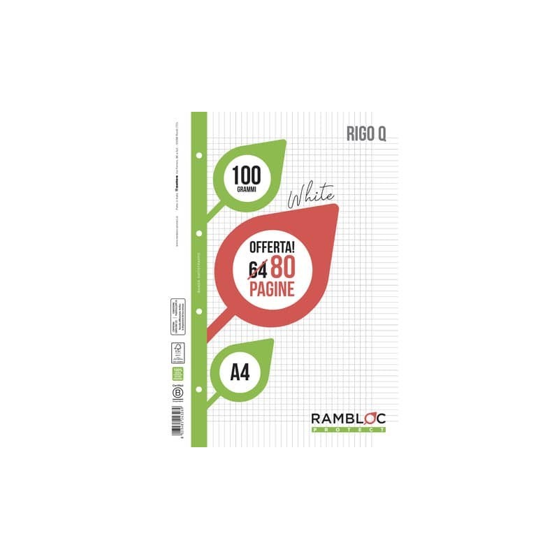 Ricambio quaderni ad anelli Rambloc formato A4 -32 ff +8 ff rigo Q 90524326 (Conf.25)