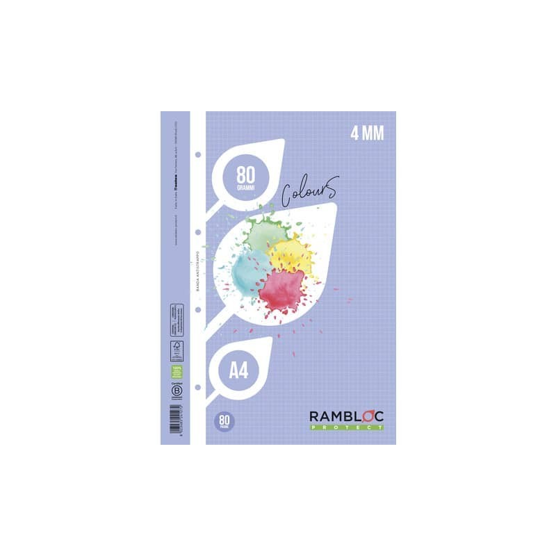 Ricambio rinforzato quaderni ad anelli Rambloc formato A4 colore azzurro - 4 mm - 90524127 (Conf.24)