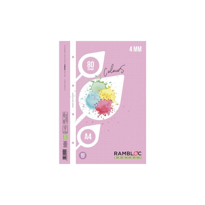 Ricambio rinforzato quaderni ad anelli Rambloc formato A4 colore rosa - 4 mm - 90524124 (Conf.24)