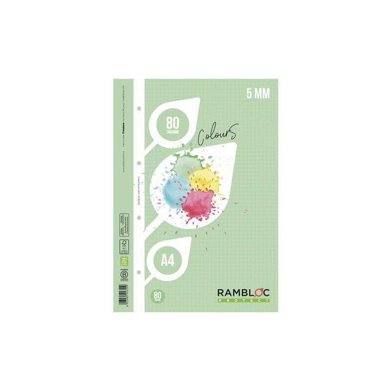 Ricambio rinforzato quaderni ad anelli Rambloc formato A4 colore verde - 5 mm - 90524355 (Conf.24)
