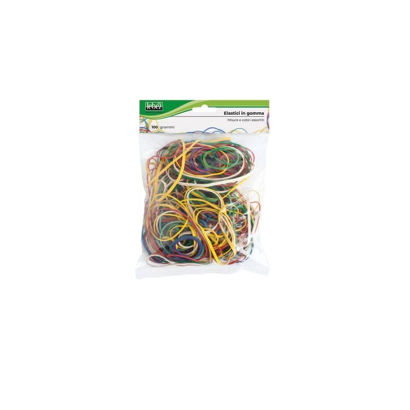 Elastici in gomma Lebez - misure e colori assortiti - busta da 100 g - 5093 (Conf.10)