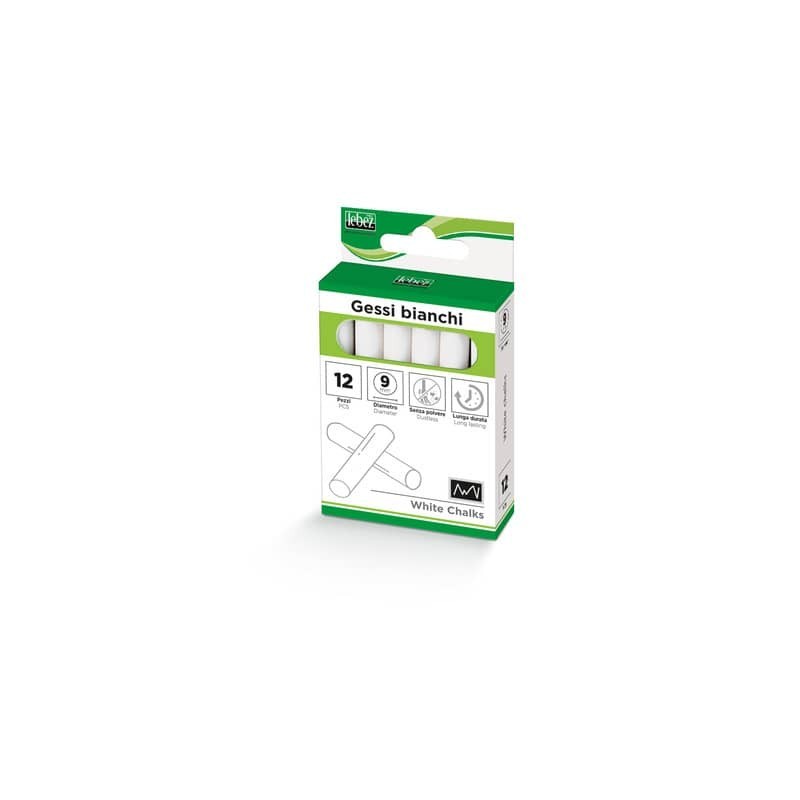 Gessi tondi non polverosi Lebez Ø 9 mm colore bianco - 20 conf. da 12 gessetti - 514