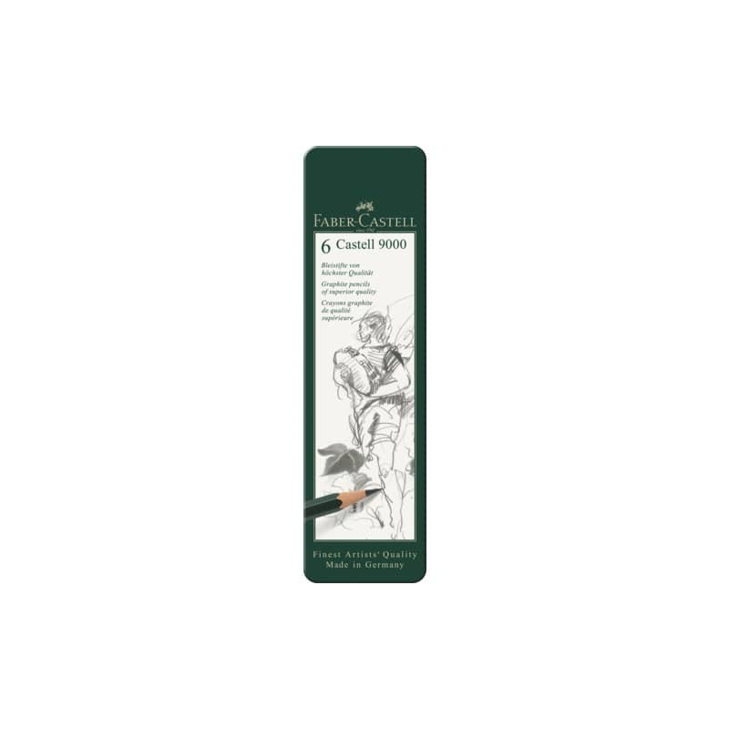Astuccio in metallo 6 matite Faber-Castell 9000 - gradazioni assortite - 119063