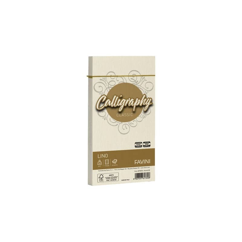 Busta Favini Lino Calligraphy 120 g - formato 11x22 cm - conf. 25 pz - colore avorio - A57Q514