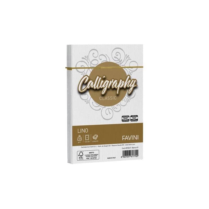 Busta Favini Lino Calligraphy 120 g - 12x18 cm - conf. 25 pz - colore bianco - A570617