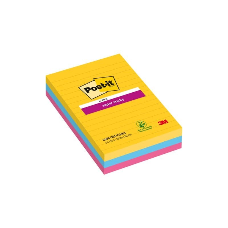 Foglietti Post-it® Super Sticky XXL Carnival a righe assortiti conf. 3 blocchetti da 90 ff - 4690-SS3CAR-EU