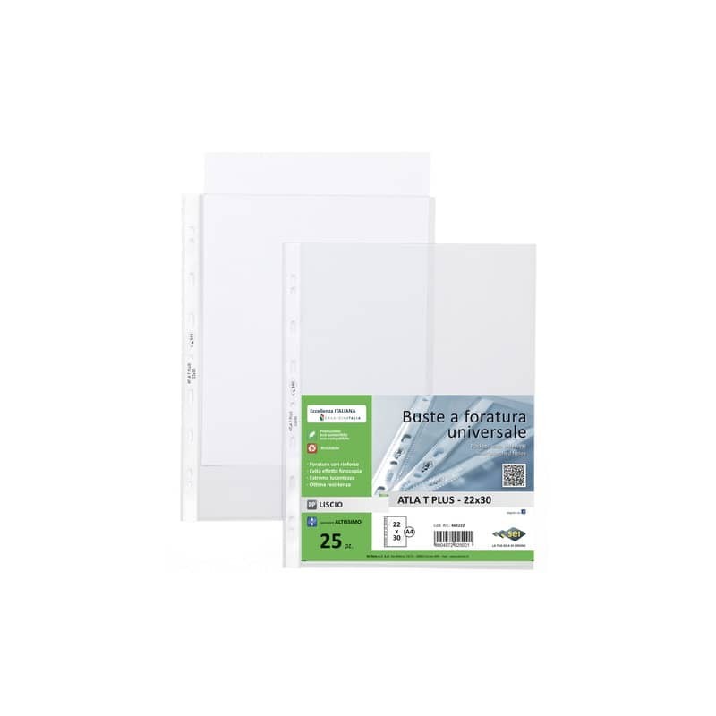 Buste in PP liscio Sei Rota Atla T Plus altissimo spessore trasparente 22x30 cm conf. 25 buste 662222