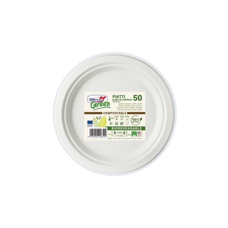 Piatti frutta monouso biodegradabili Dopla Green Ø 17,5 cm polpa di cellulosa bianco  conf.50 - 7758
