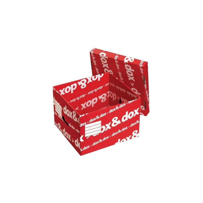 Scatola archivio Dox & Dox con coperchio dorso 29 cm bianco/rosso 1600175 (Conf.12)