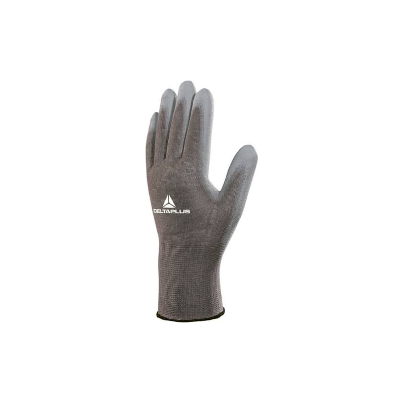Guanti da lavoro Delta Plus in maglia di poliammide con palmo in poliuretano grigio  taglia 9 - VE702GR09