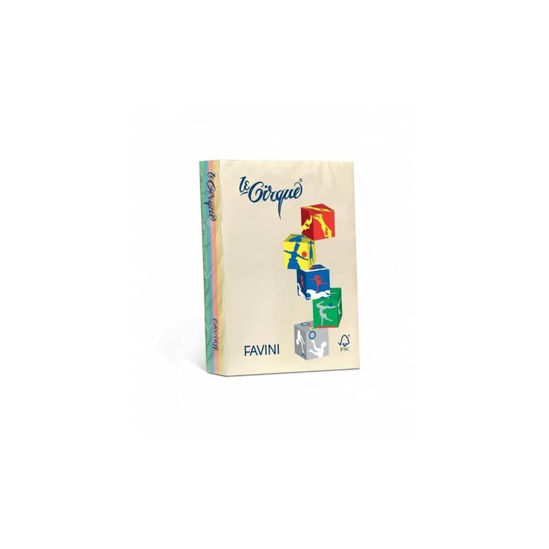 Carta colorata Favini Le Cirque A4 160 g/m² assortiti 5 colori tenui risma da 250 fogli - A74X304