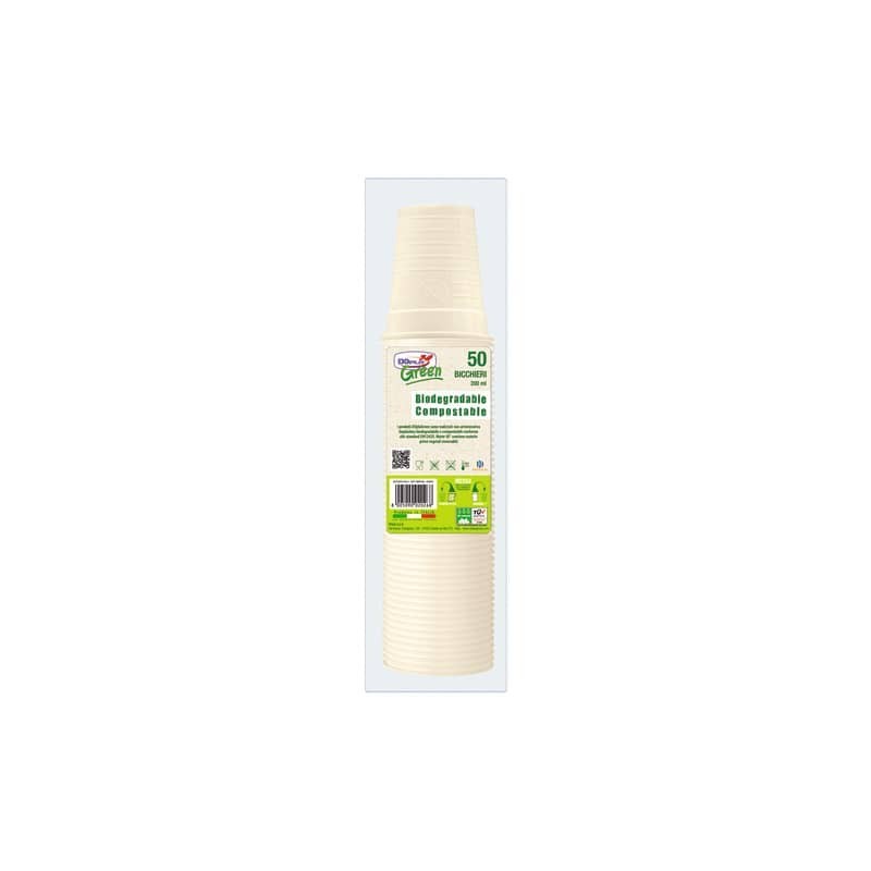 Bicchieri biodegradabili e compostabili Dopla Green avorio 200 ml - conf. 50 pz - 48026 (Conf.2)