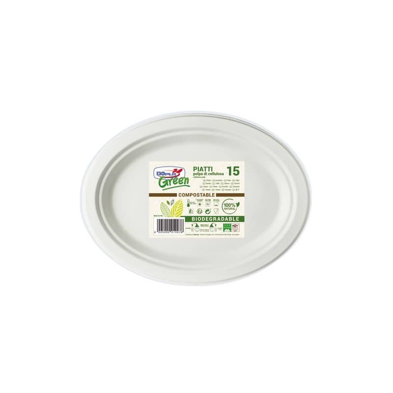 Piatti ovali in polpa di cellulosa Dopla Green - 190x254 mm bianco - conf. 15 pz - 7750