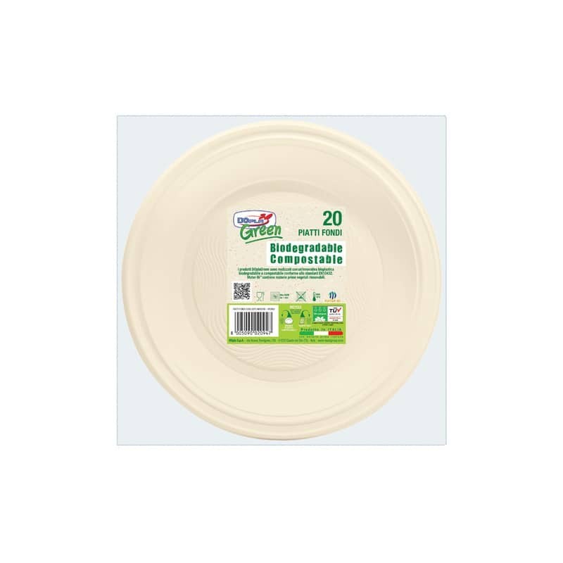 Piatti fondi biodegradabili e compostabili Dopla Green avorio Ø 205 mm - conf. 20 pz - 11797