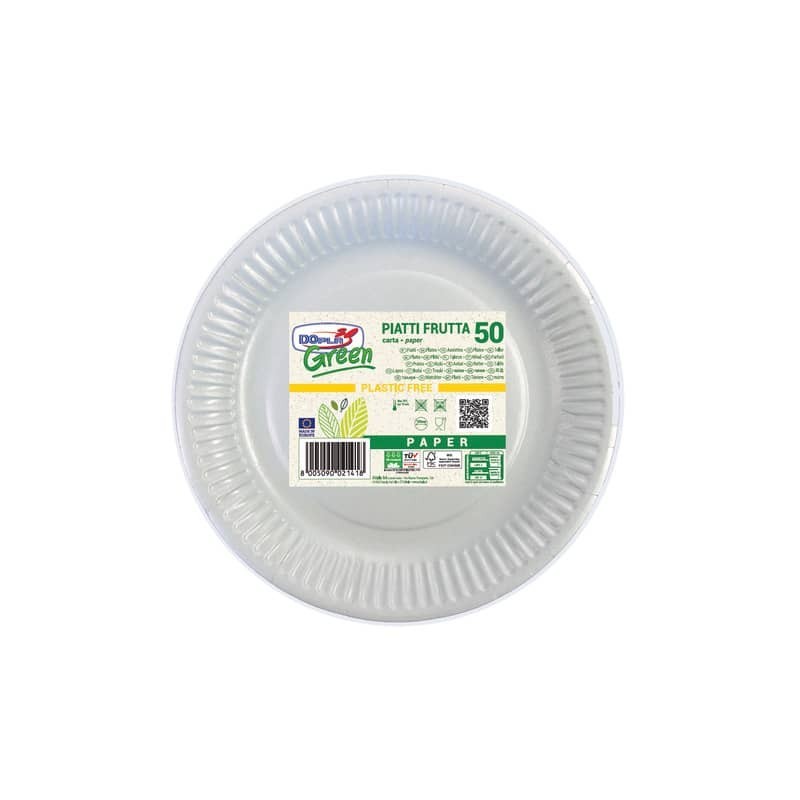 Piatti frutta carta fibra vergine Dopla Green - Ø 180 mm bianco - conf. 50 pz - 11800