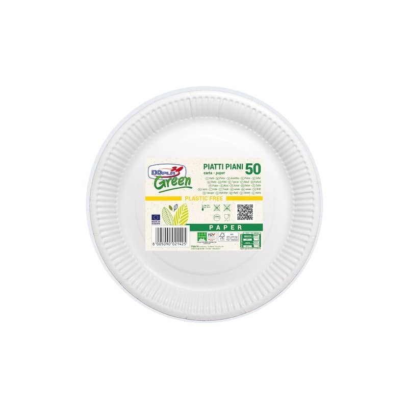 Piatti piani carta fibra vergine Dopla Green - Ø 230 mm bianco - conf. 50 pz - 11801