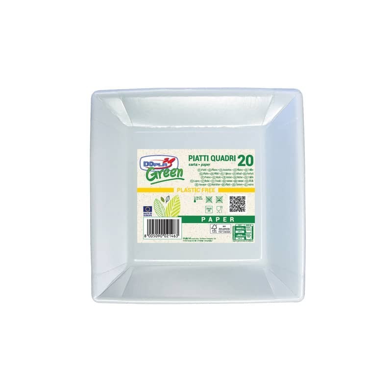 Piatti quadrati Dopla Green carta fibra vergine - 250x250 mm bianco - conf. 20 pz - 11804