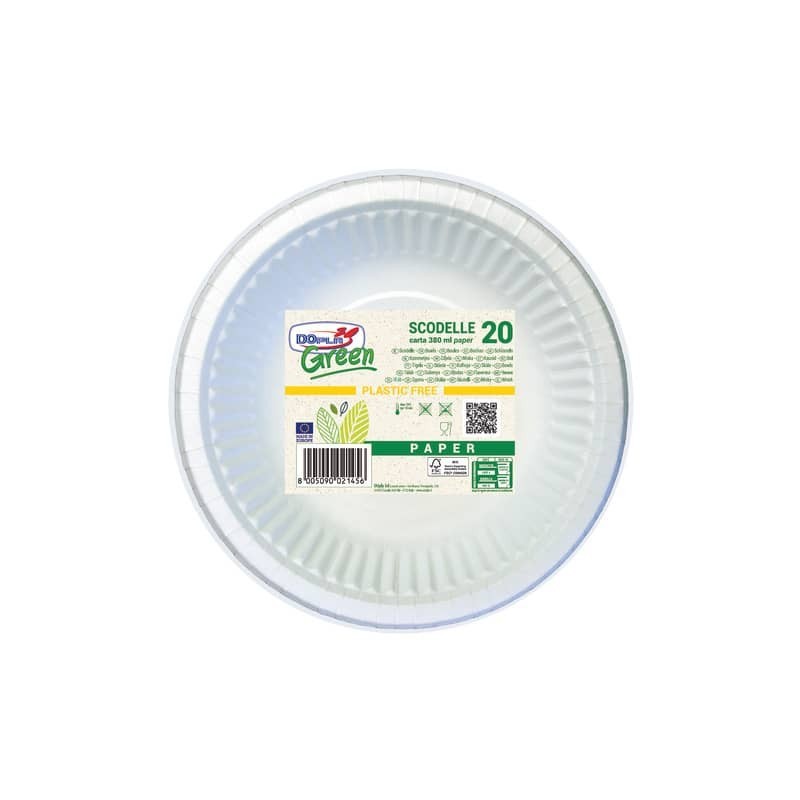 Scodelle Dopla Green carta fibra vergine 380 ml - Ø 190 mm bianco - conf. 20 pz - 8158