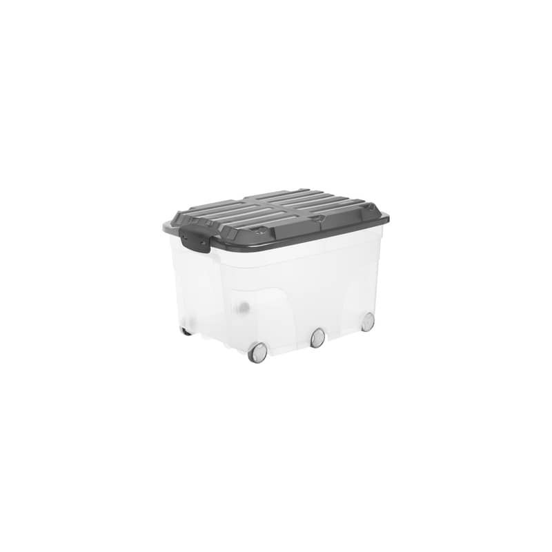 Contenitore Rotho portaoggetti con coperchio e ruote nero/trasparente 57 L 59,5x40x37 cm - F600179